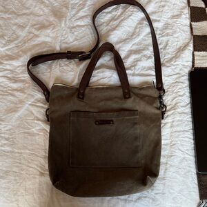 Red House Canvas Tote Bag with Leather Straps